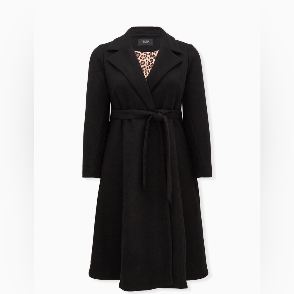 Torrid Wool Tie Front Fit & Flare Black Coat